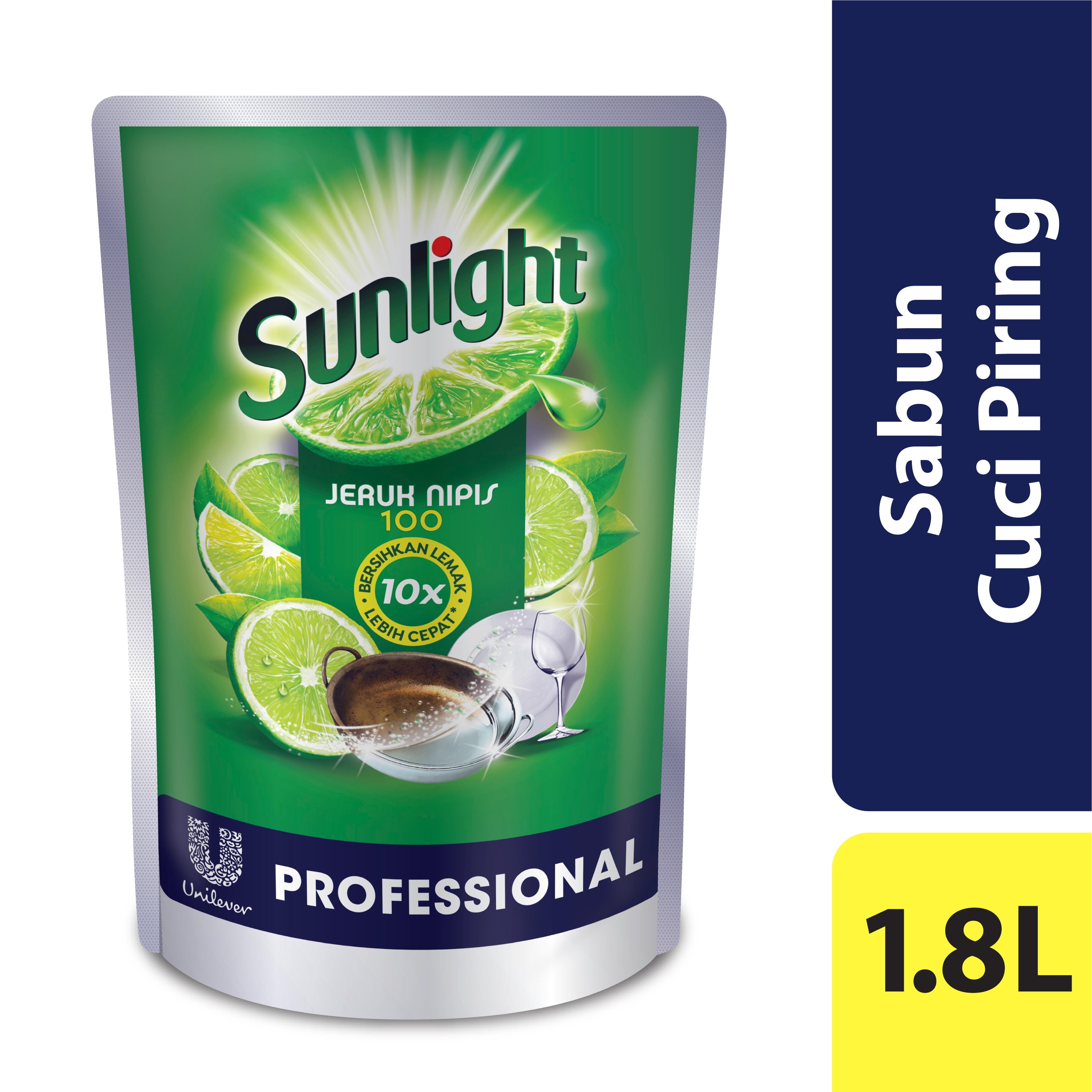 Sunlight Pro Lime Pouch 1.8L - Sunlight 10X Paling Ampuh Menghilangkan Minyak, Cepat Bilas, Lembut di Tangan